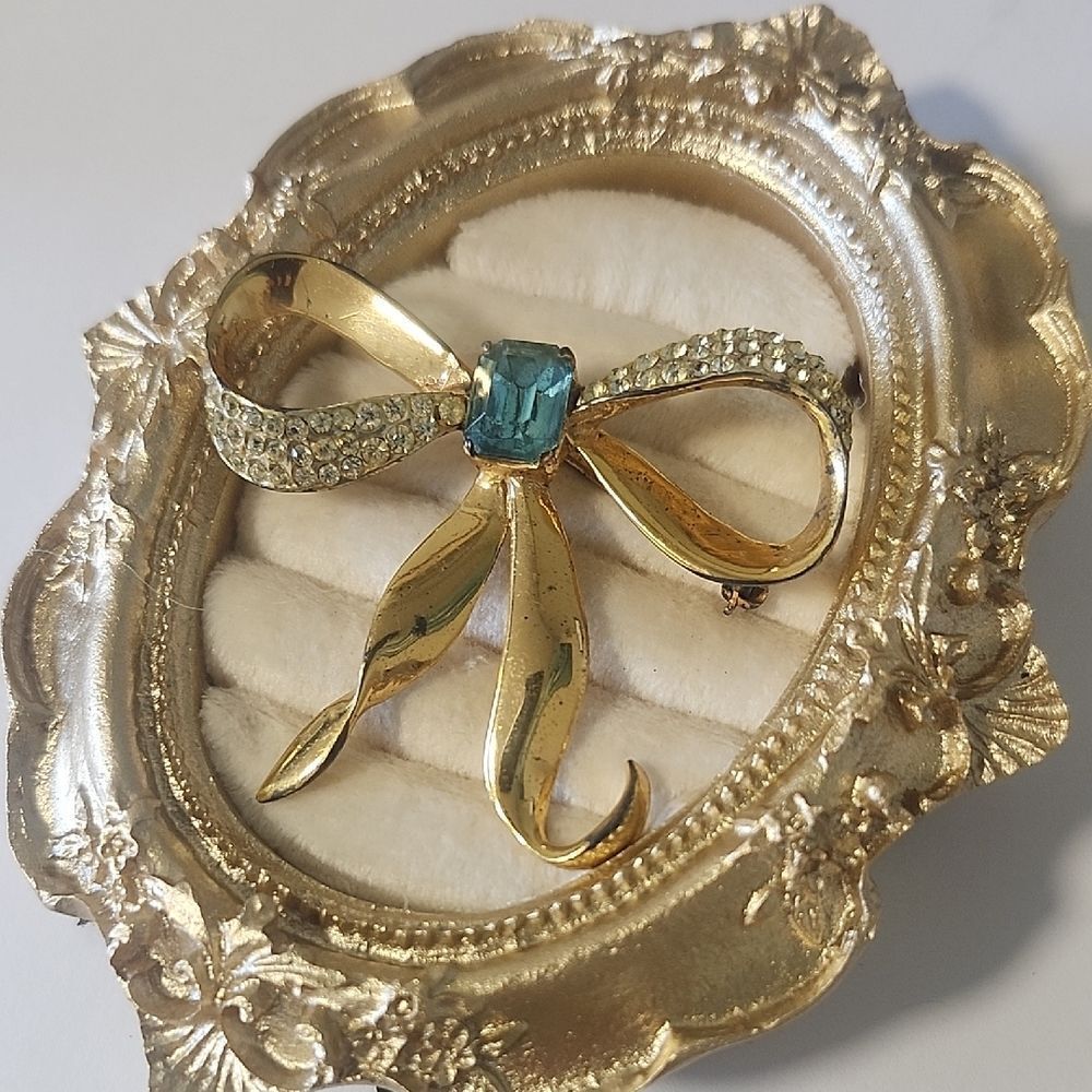 Vintage Gold Tone Over Sterling Silver 925 Bow Brooch